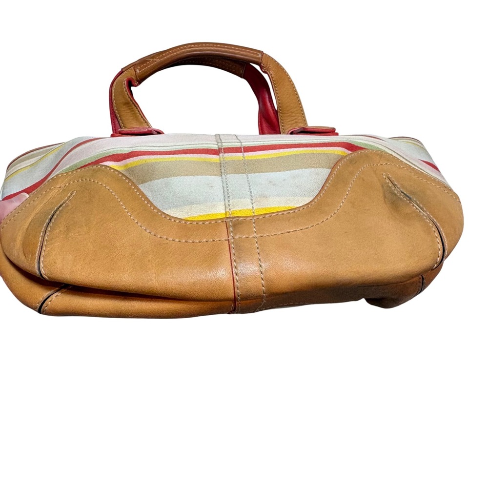 Vintage Coach Striped Tote Y2K Fabric Leather Handbag 4434 - Picture 5 of 9
